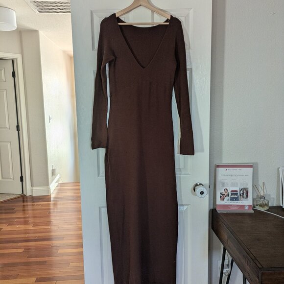 Free People (FP Beach) Trixie Sweater Ribbed Brown Maxi Knit Dress Size M - Picture 6 of 7